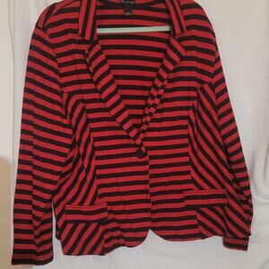 New Directions Red and Black Nautical Striped Blazer